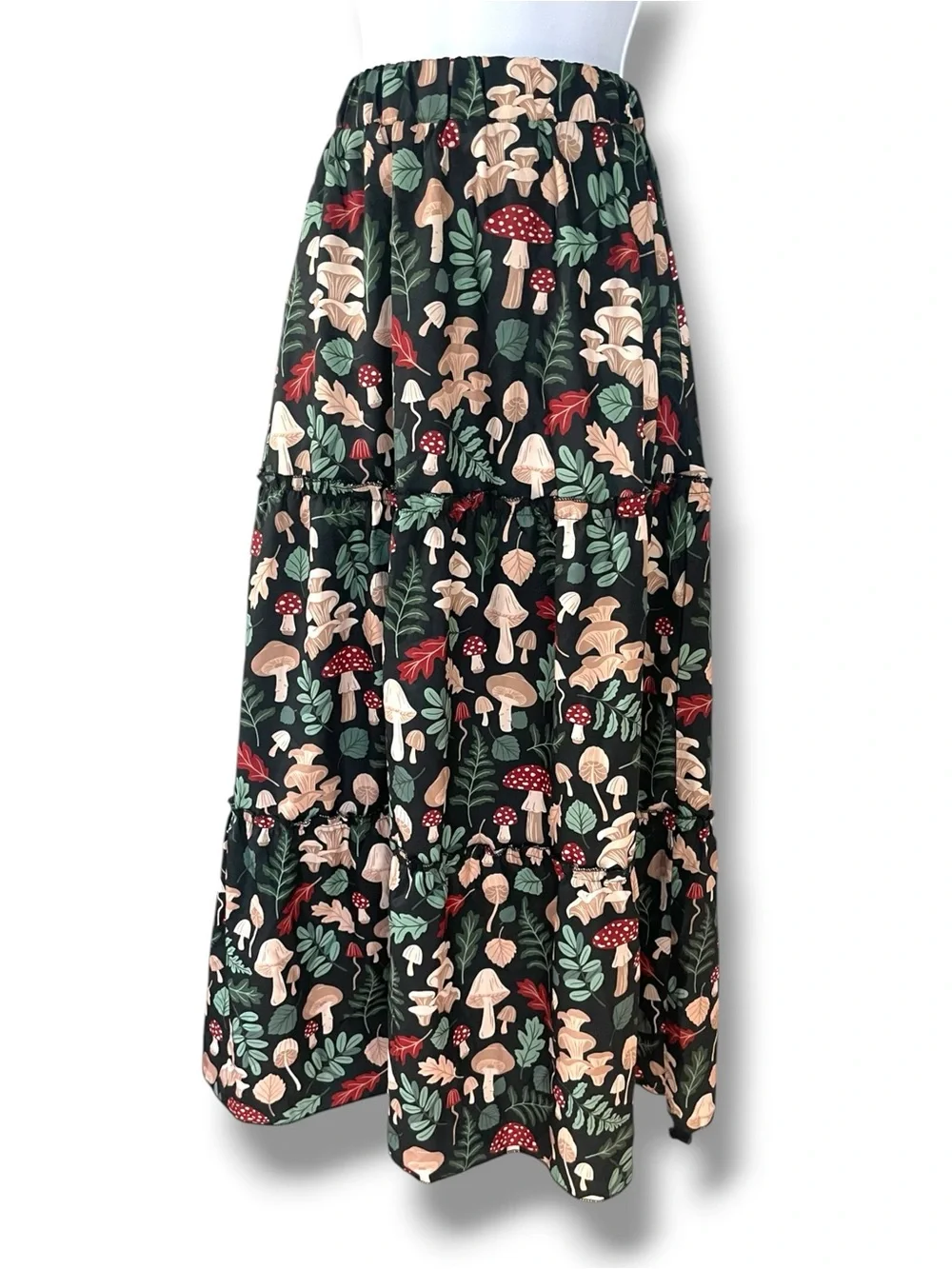 Mushroom Print Tiered Midi Skirt Woodland Cottagecore Fairycore Goblincore ROMWE